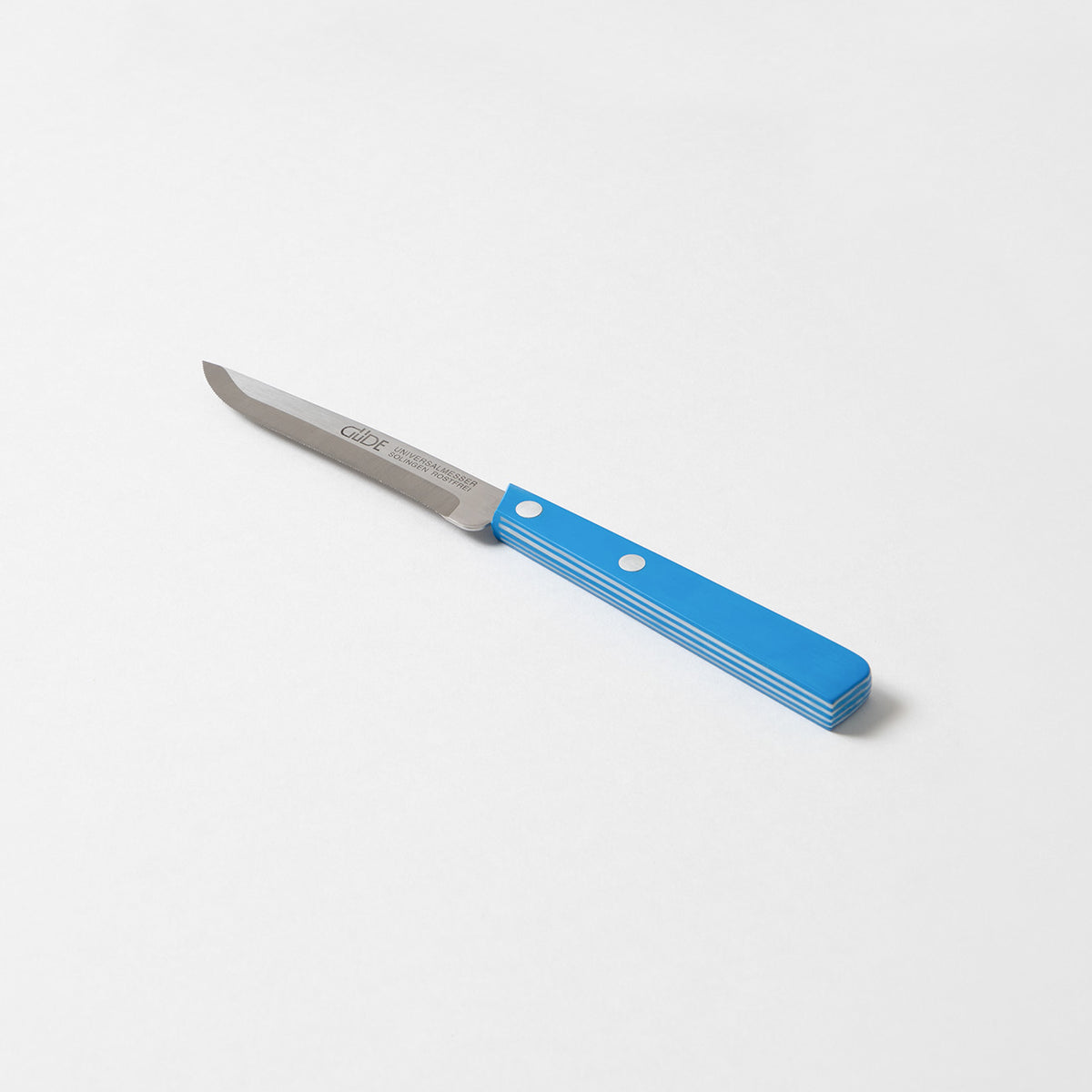 Gude Utility Serrated Knife 4-in, White / Blue Hostaform Handle