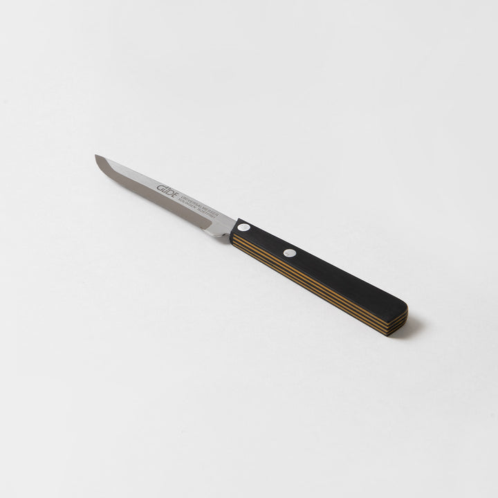 Gude Utility Serrated Knife 4-in, Black / Yellow Hostaform Handle